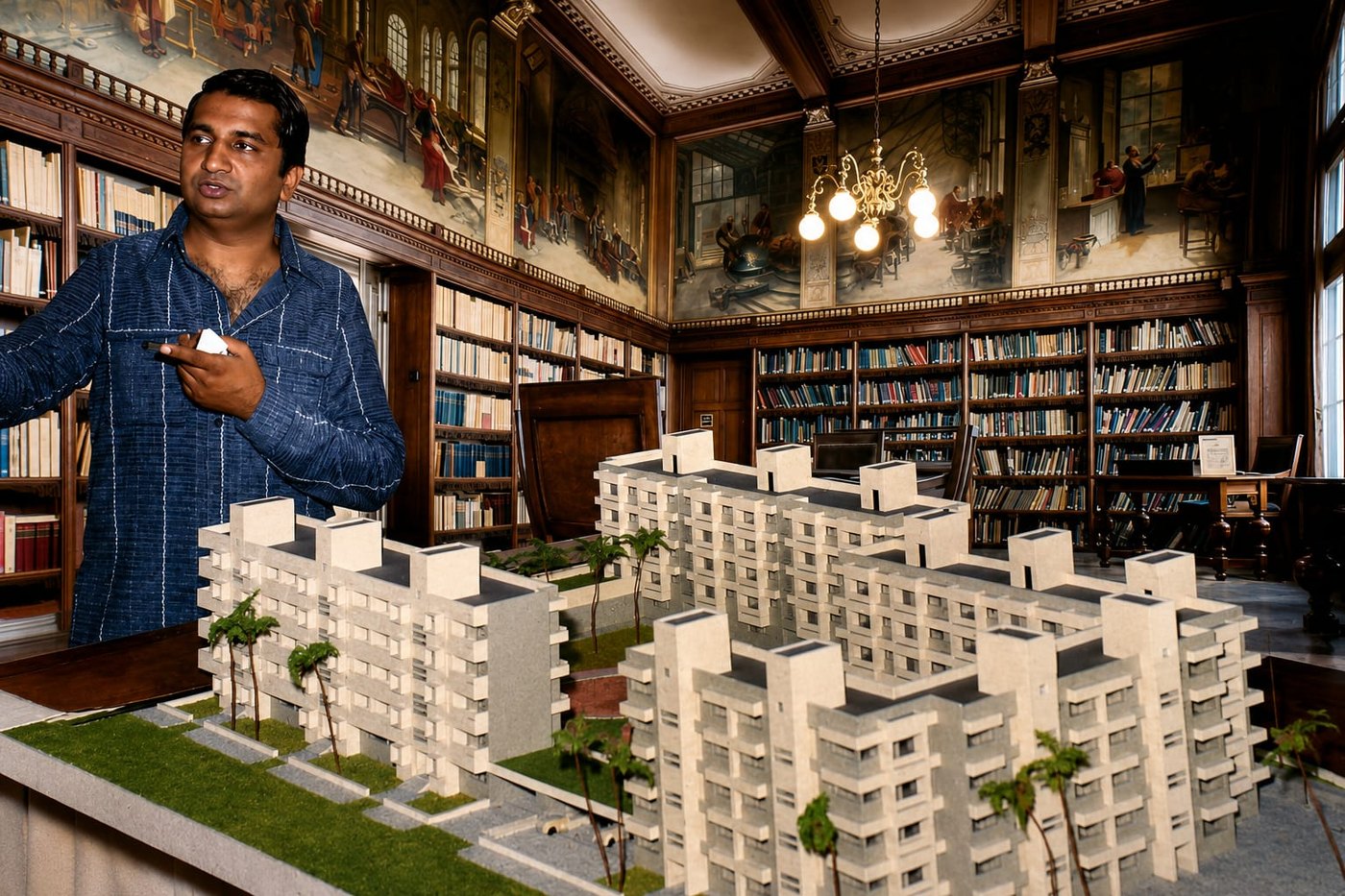 Late Mr. Babulal K. Vardhan presenting the architectural model of Amit Nagar